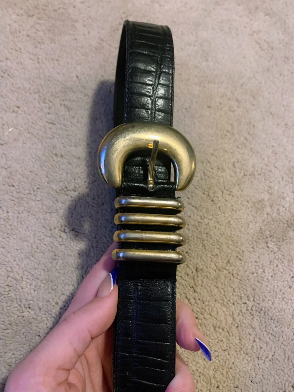 Vintage “The Limited” Made in Italy Black Leather Belt with Gold Buckle